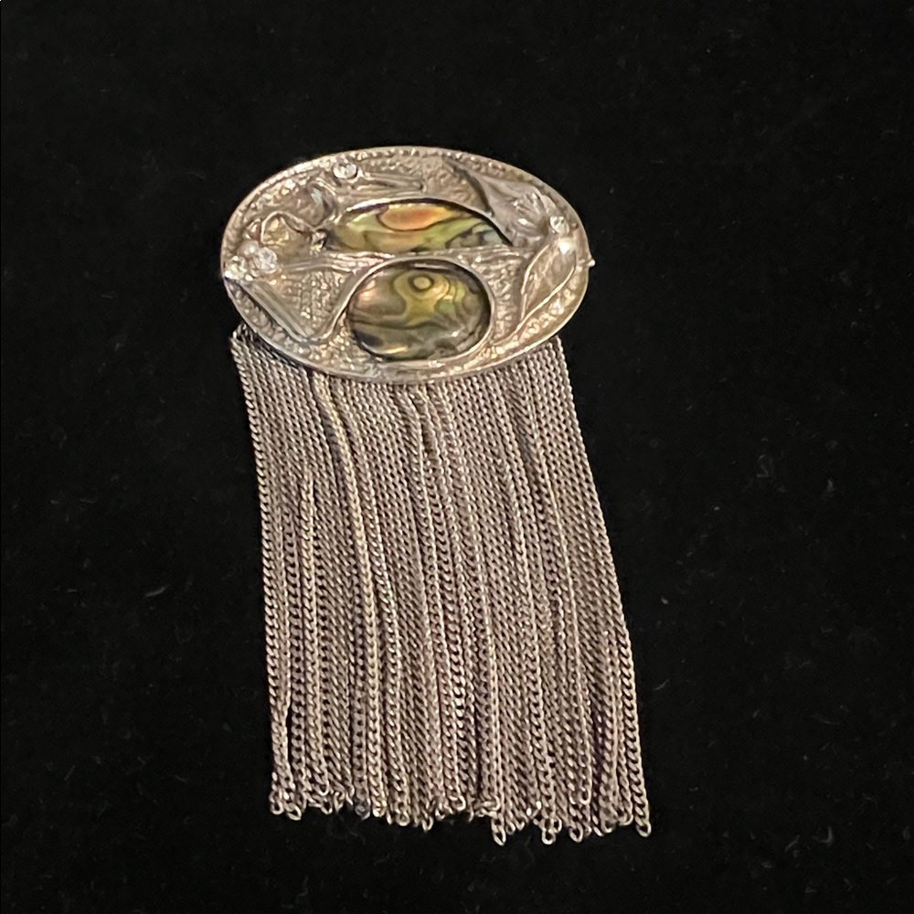 Silver-Tone Abalone Fringe Brooch